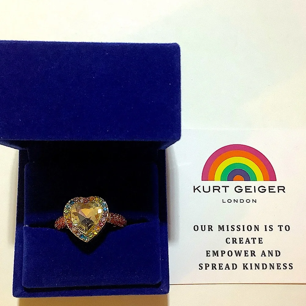 Kurt Geiger London Rainbow Crystal Heart Cocktail Ring 7 New - Picture 4 of 5